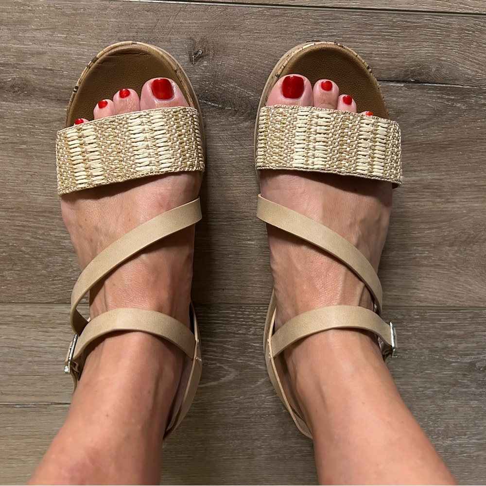 Jellypop Metallic Gold Strappy Sandals with Woven Band